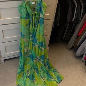 F&F Leafy Green and Blue Maxi Dress